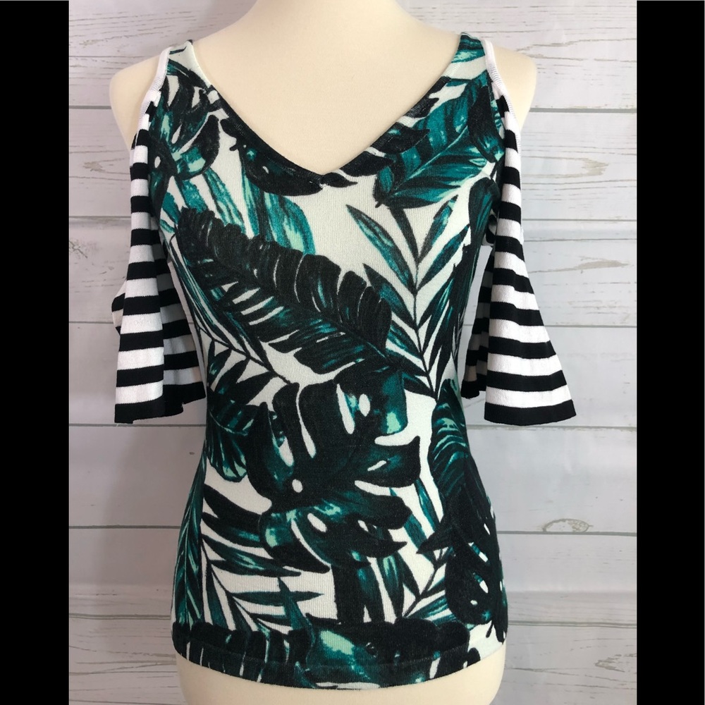 Boston Proper Palm print striped sweater